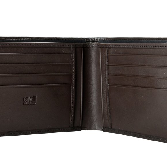 Cavalli Class Men's Dark Brown Logo Print Textured Leather Bifold Wallet - Picture 3 of 6